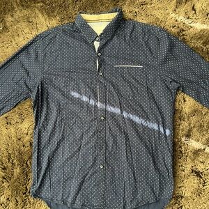 Men's Dark Blue Patterned Dress Shirt Size L